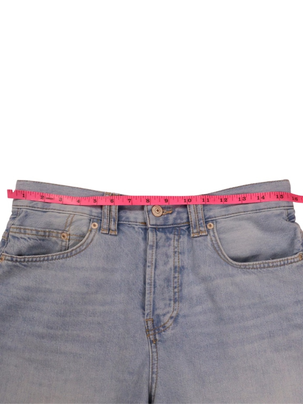 We The Free Denim Bermuda Shorts 27 Light Wash High Rise Raw Hem Longline - Picture 3 of 9